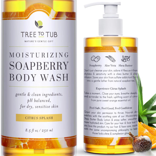 Tree to Tub Citrus Body Wash for Dry Skin & Sensitive Skin - pH Balanced Moisturizing Body Wash Hydrating Sulfate Free Body Soap for Women & Men