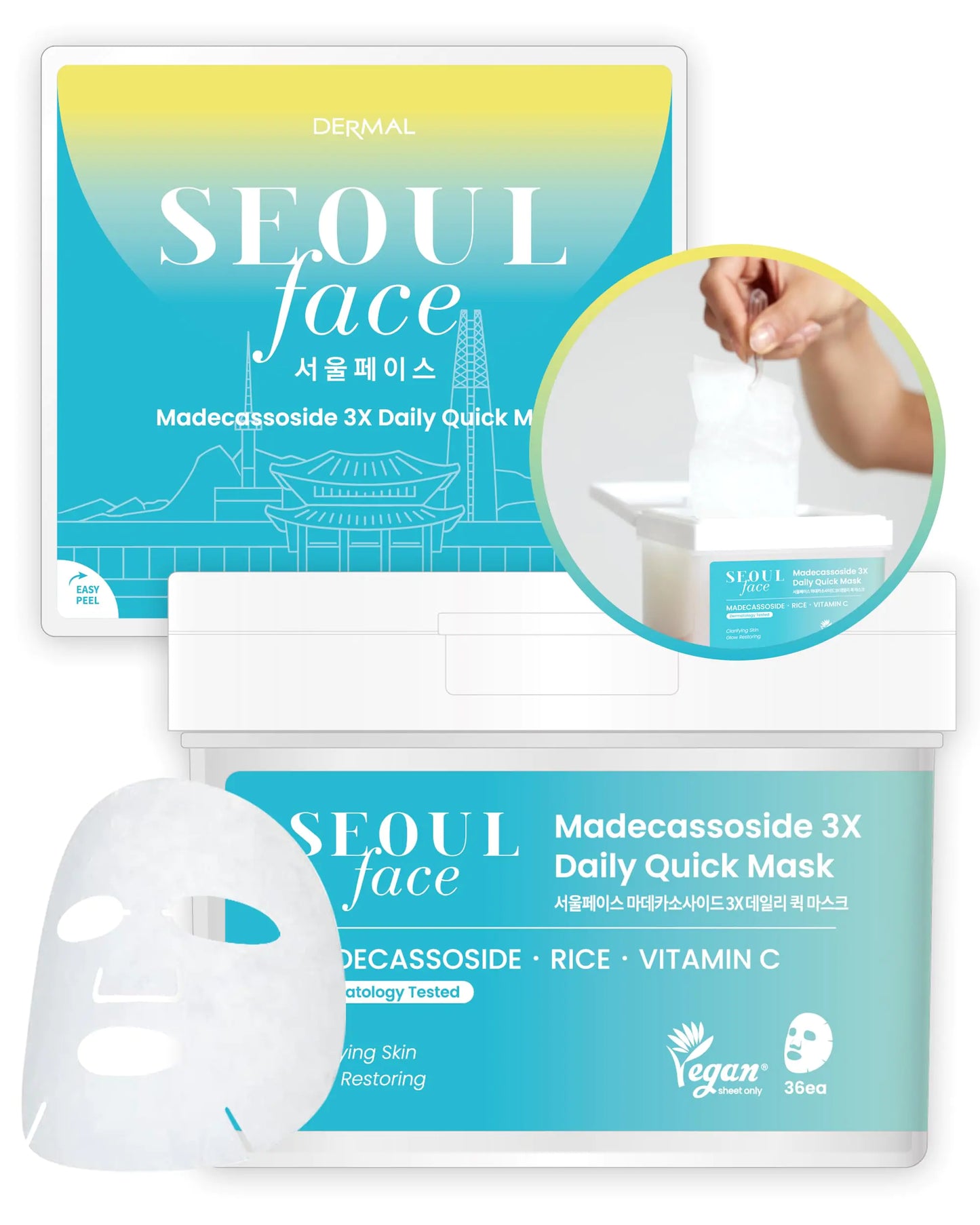 DERMAL Seoul Face Madecassoside 3X Daily Quick Mask 36 Sheet